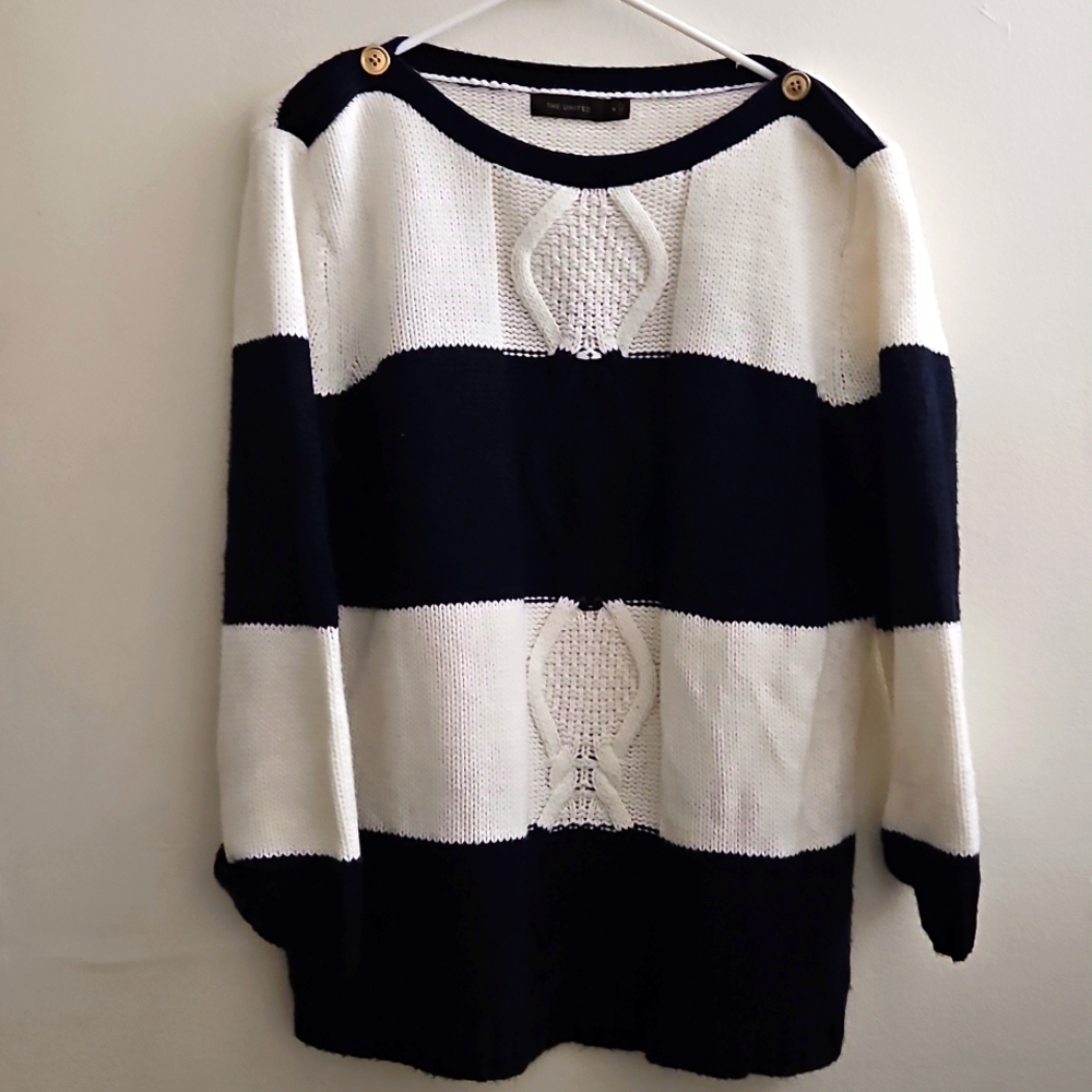 XL Navy and White Striped‎ Sweater